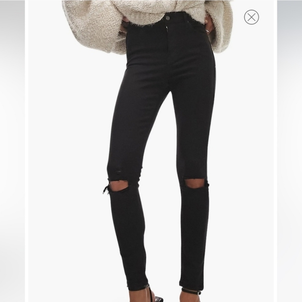 TopShop Black Ripped Skinny Jeans 32/32